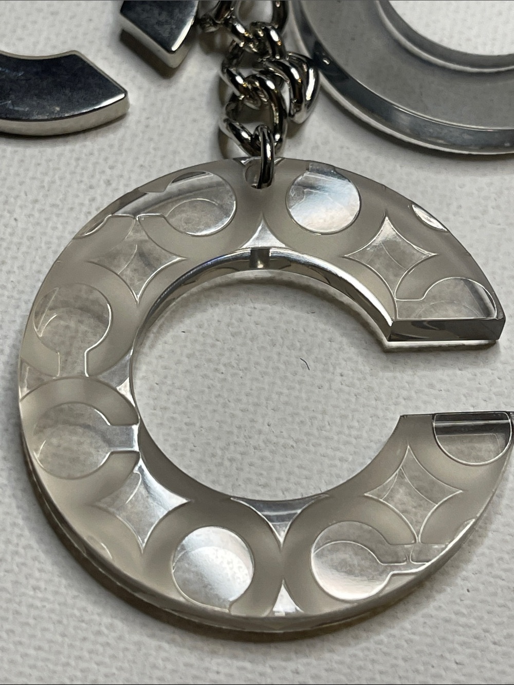 Coach C Charm Trio Keychain/Bag Clip - Grey & Silver Logo Charms - Picture 2 of 5